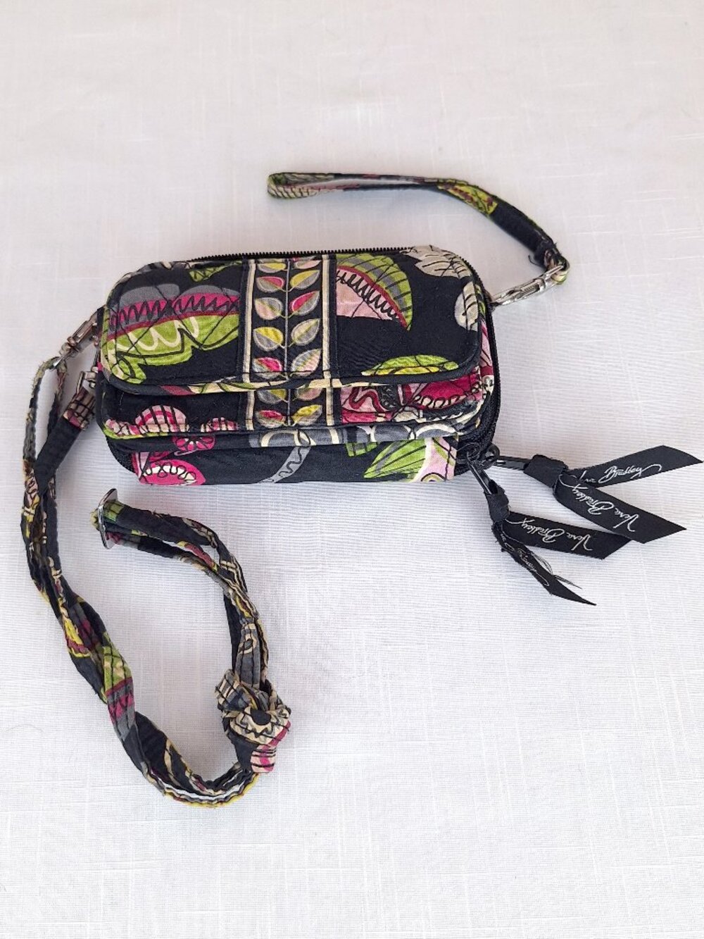 Vera Bradley retired Moon Blooms pattern crossbody wristlet wallet Pink Green